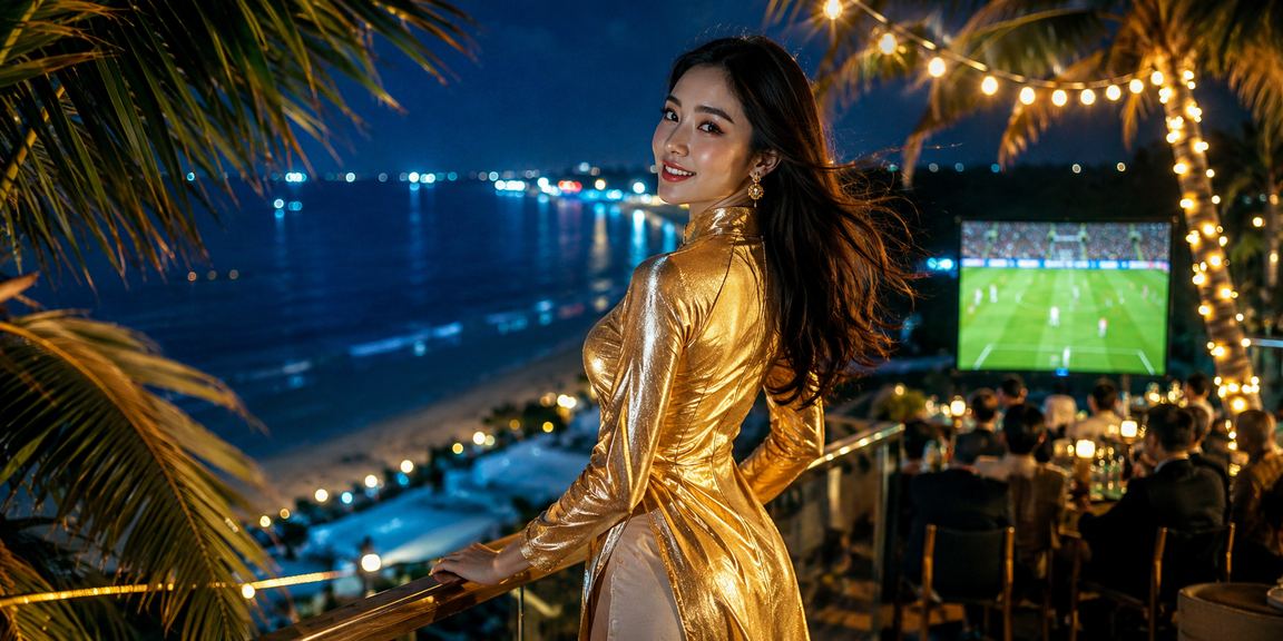 Cổ động viên xem cá cược bóng đá tại Phú Quốc trong trang phục áo dài